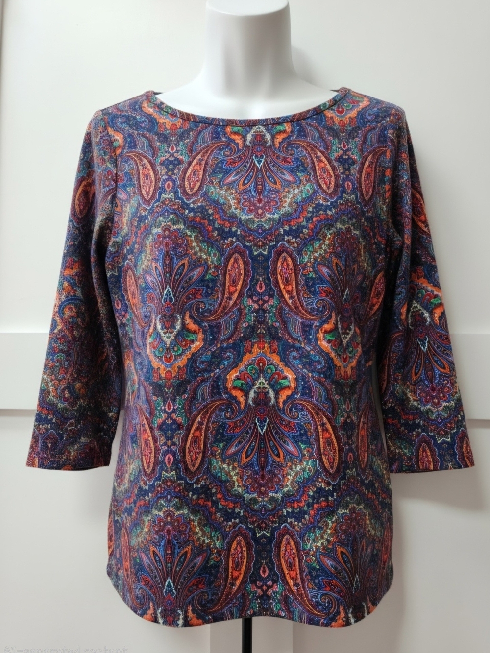 Talbot's Women’s Paisley Print Boatneck Top - Navy Multi